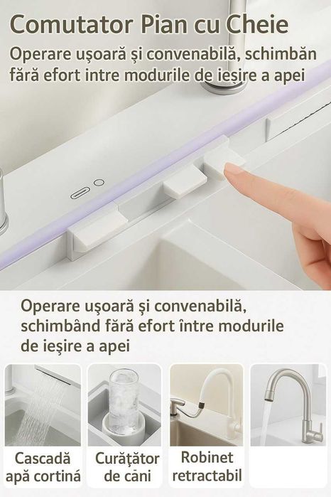 Chiuvetă Bucătărie Smart Multifuncțională Albă Inox (6F) - AQUA 3