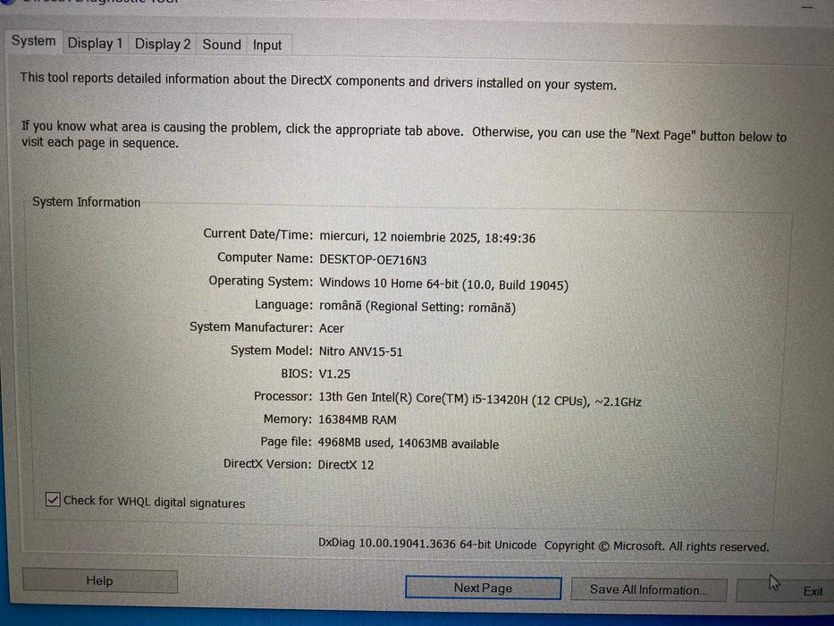 Laptop Gaming Acer Nitro V 15, i5-13420H,GeForce RTX 3050, in garantie