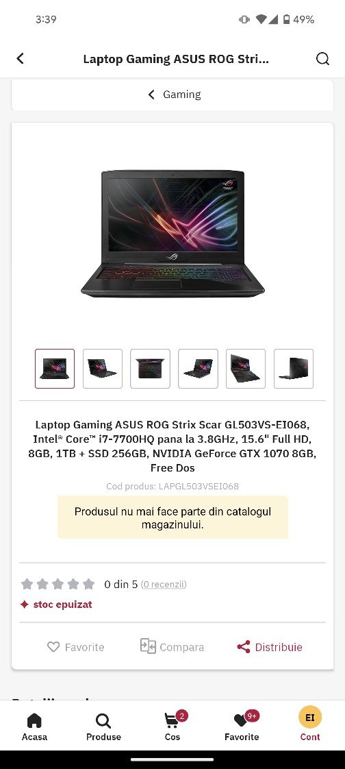 Laptop Asus ROG Strix Scar GL503VS - GTX 1070, 144Hz