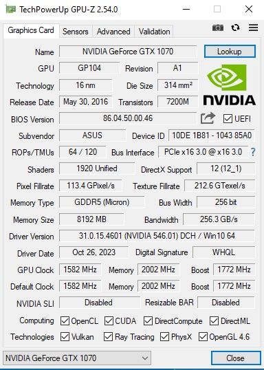 GTX 1070 8Gb Asus