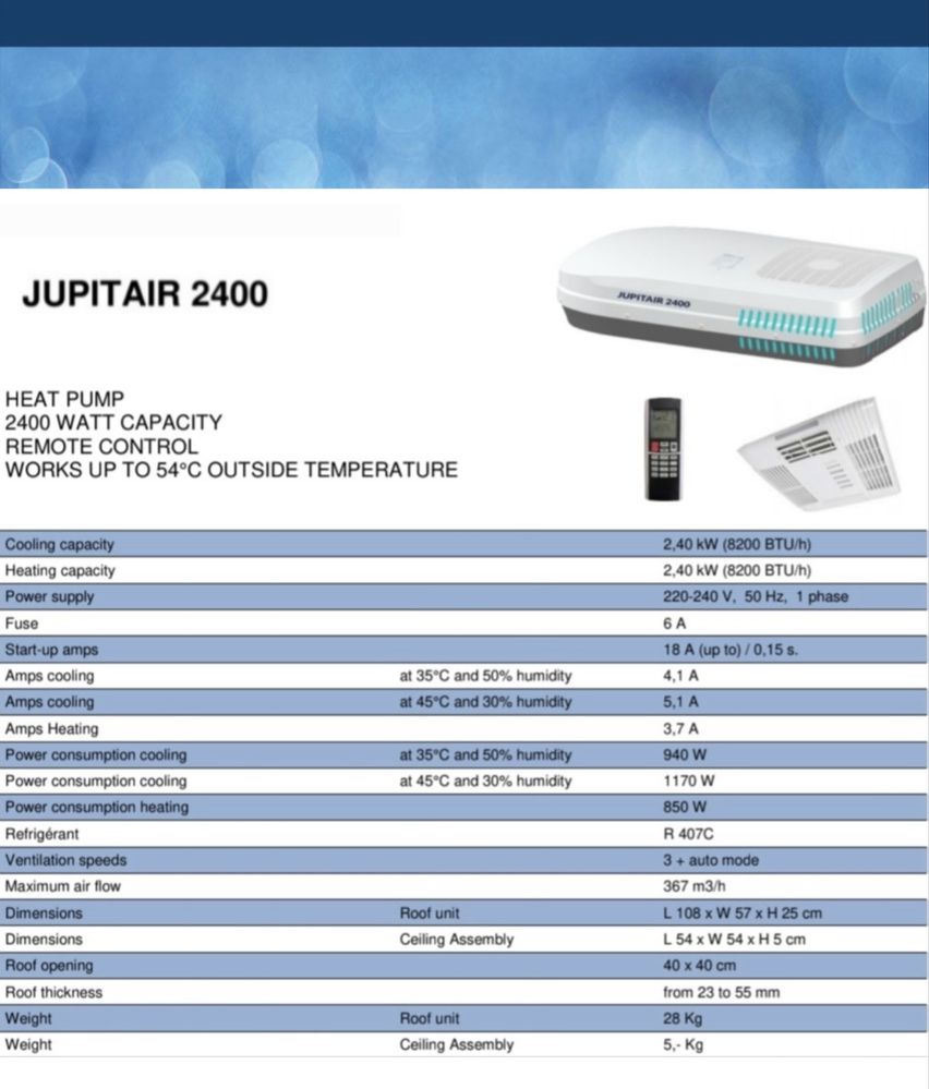 Aer conditionat-clima rulota/autorulota/camper Jupitair 2400