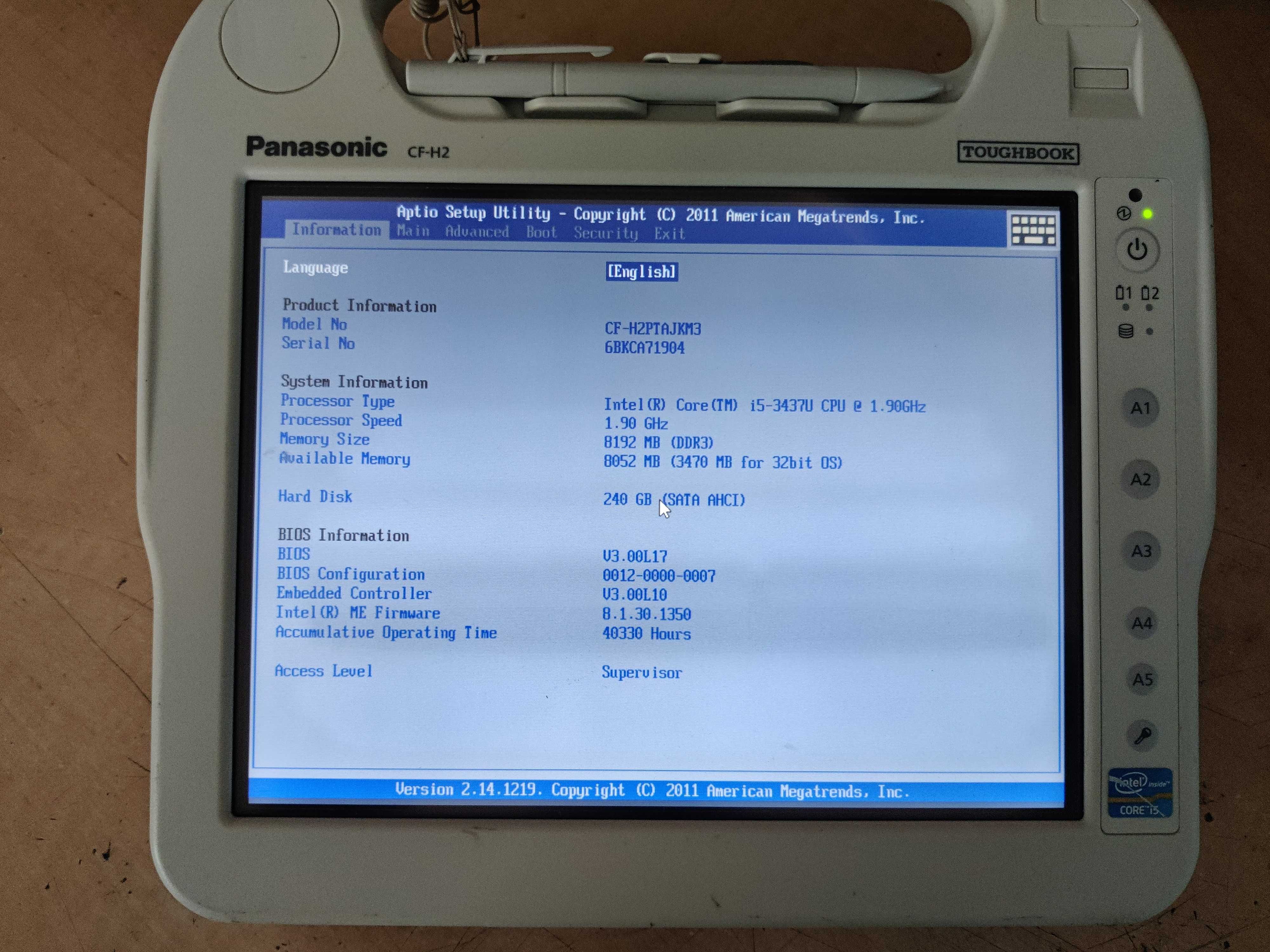 Panasonic CF-H2 toughbook tableta windows