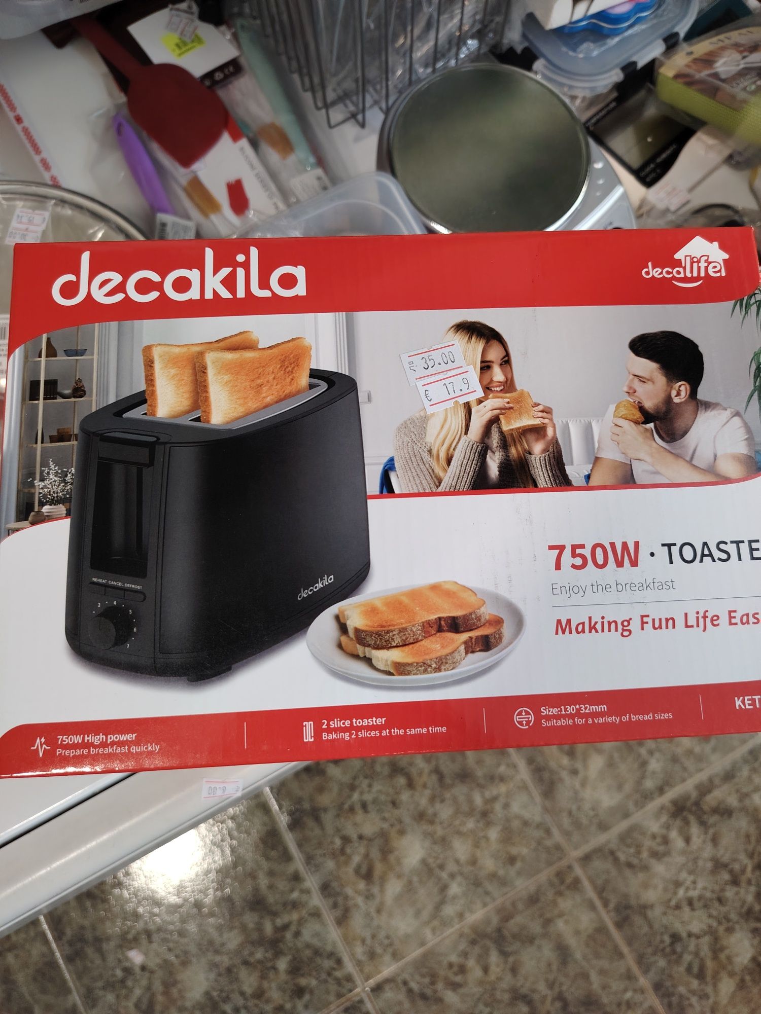 Тостер DECAKILA, 750 W, defrost, черен