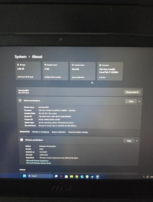 Laptop Gaming MSI Thin GF 63 12UC