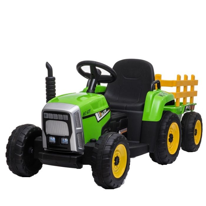 Tractor electric pentru copii BJ611 70W 12V cu Remorca inclusa #Verde