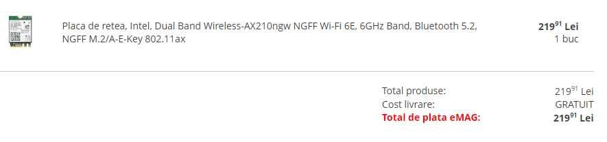 Intel DB Wireless-AX210ngw WiFi 6E semnalului la 6 GHz, slotul M.2