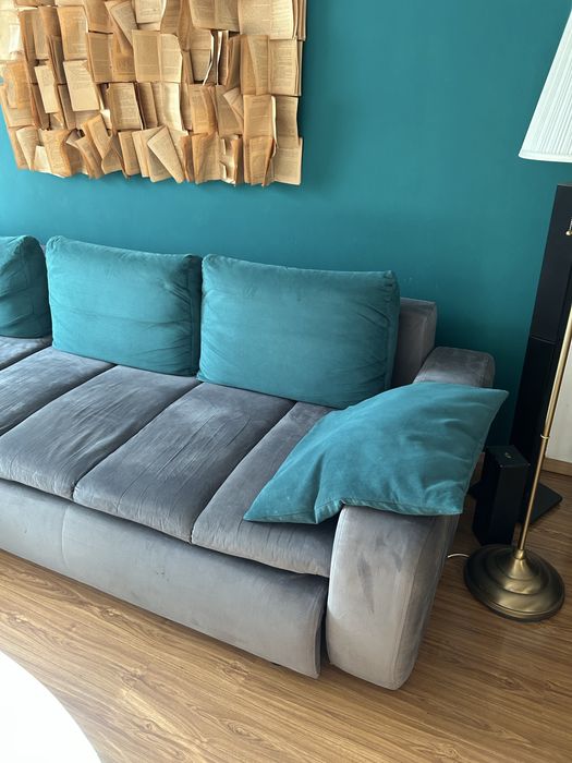 Vand coltar living gri extensibil cu lada de depozitare 310x210 cm,