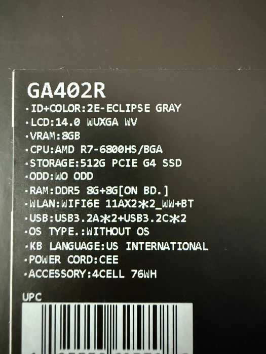 ASUS ROG Zephyrus G14, Ryzen 7 6800H, RX 6700S, 16GB RAM DDR5, 512 SSD