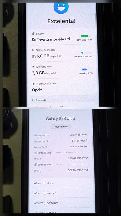 Sms.S23 Ultra,256 gb !Aspect de nou !utilizat putin, pach. compl+bonus