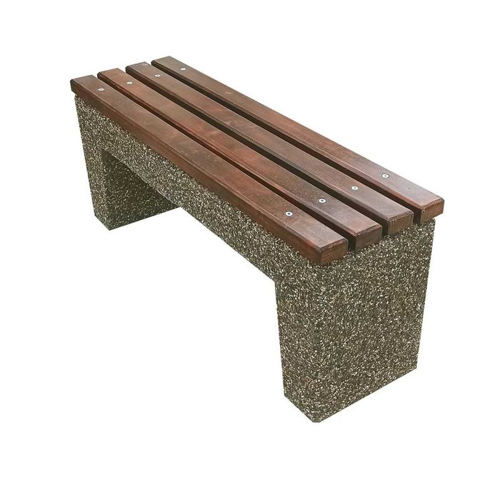 Banca din beton si piatra de rau, sezut din lemn de brad