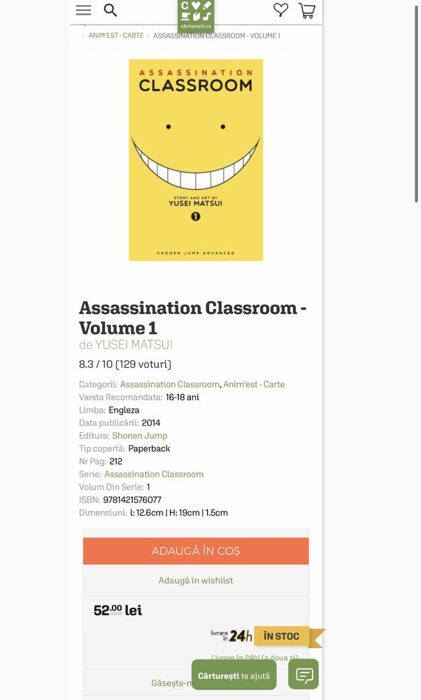 Carti manga Assassination Classroom volumele 1,2,3