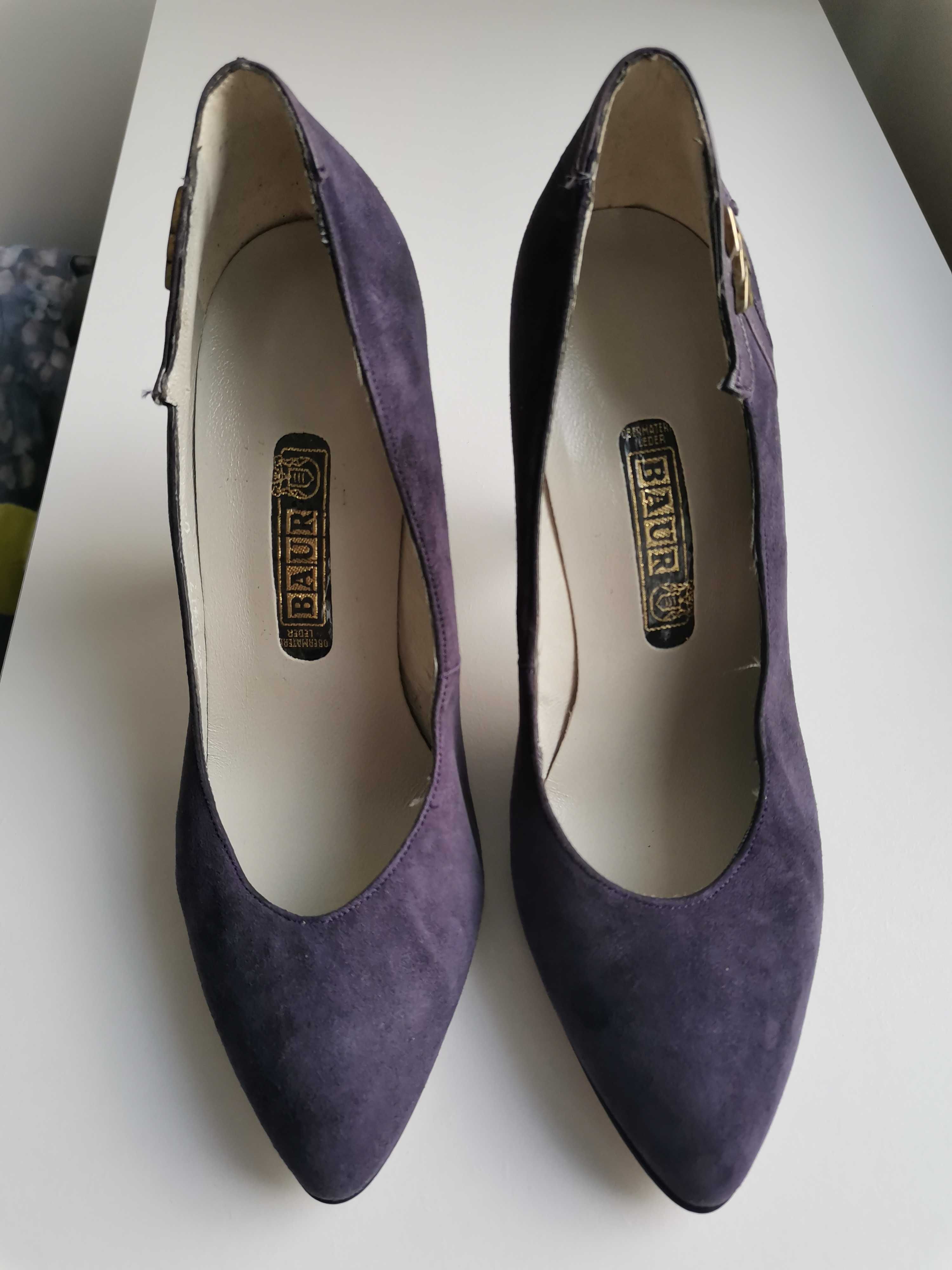 Pantofi vintage stiletto BAUR 37.5, piele intoarsa, mov pruna