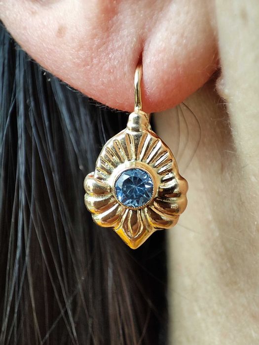 Cercei Aur 14K Ungaria Cu Topaz Albastru +