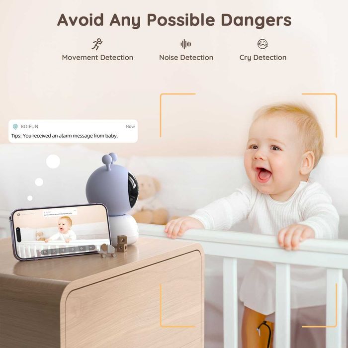Чисто нов бебефон BOIFUN 5", 1080p WiFi приложение, двупосочно аудио..