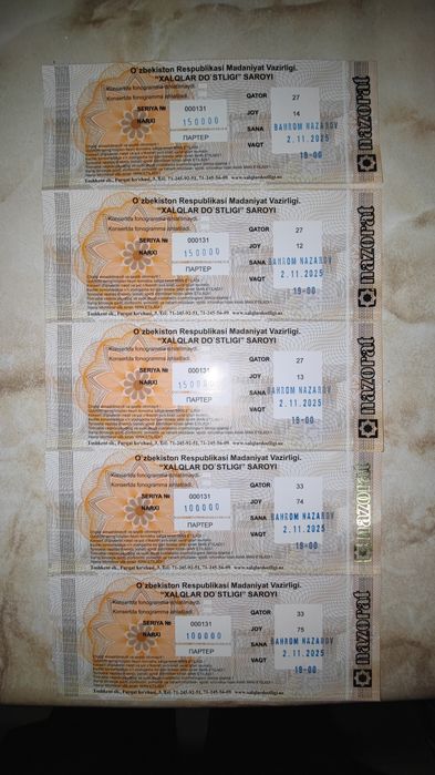 Bahrom Nazarov konsertiga bilet o'zini narxiga!!