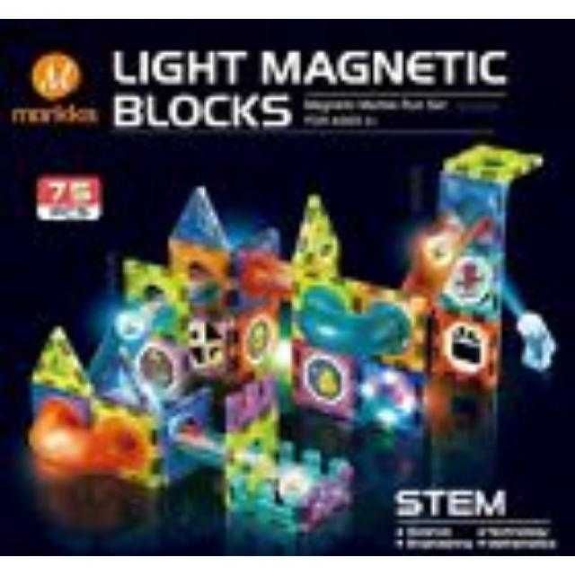 Set Inteligent de Constructie Magnetic cu Lumina , 75 piese, Komazi