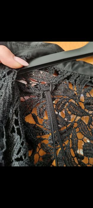 Set negru 2 piese - rochie tip maieu & kimono din dantelă/flanea fină