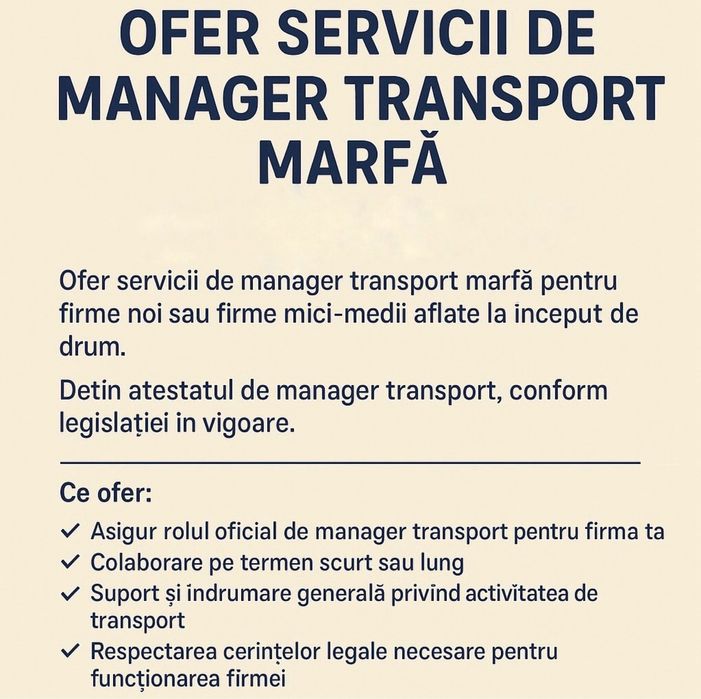 Ofer Servicii de Manager Transport Marfă