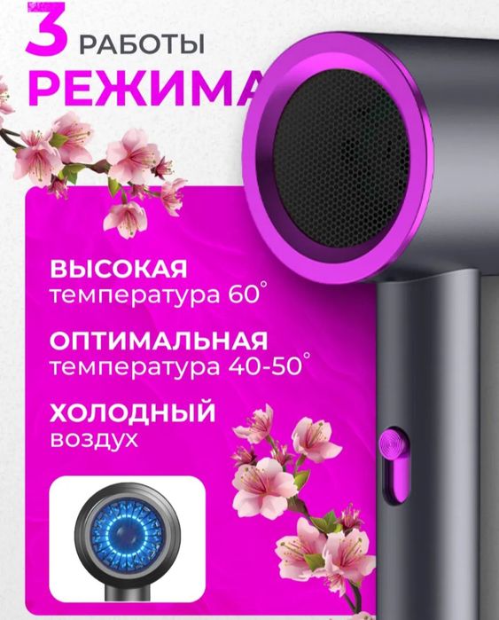 Фен с насадкой, для сушки и укладки волос, профессиональный, с ионизац