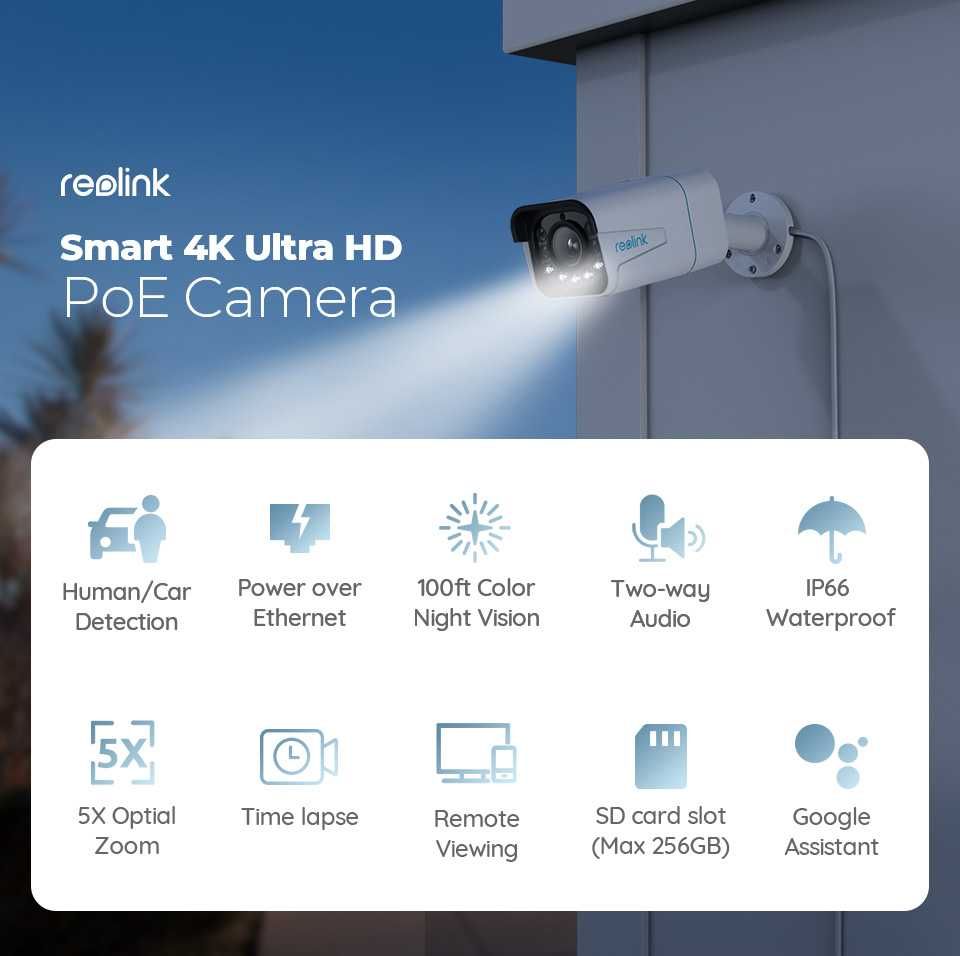 Reolink RLC-811A 8MP 4K 5x оптично увеличение IP66 охранителна камера