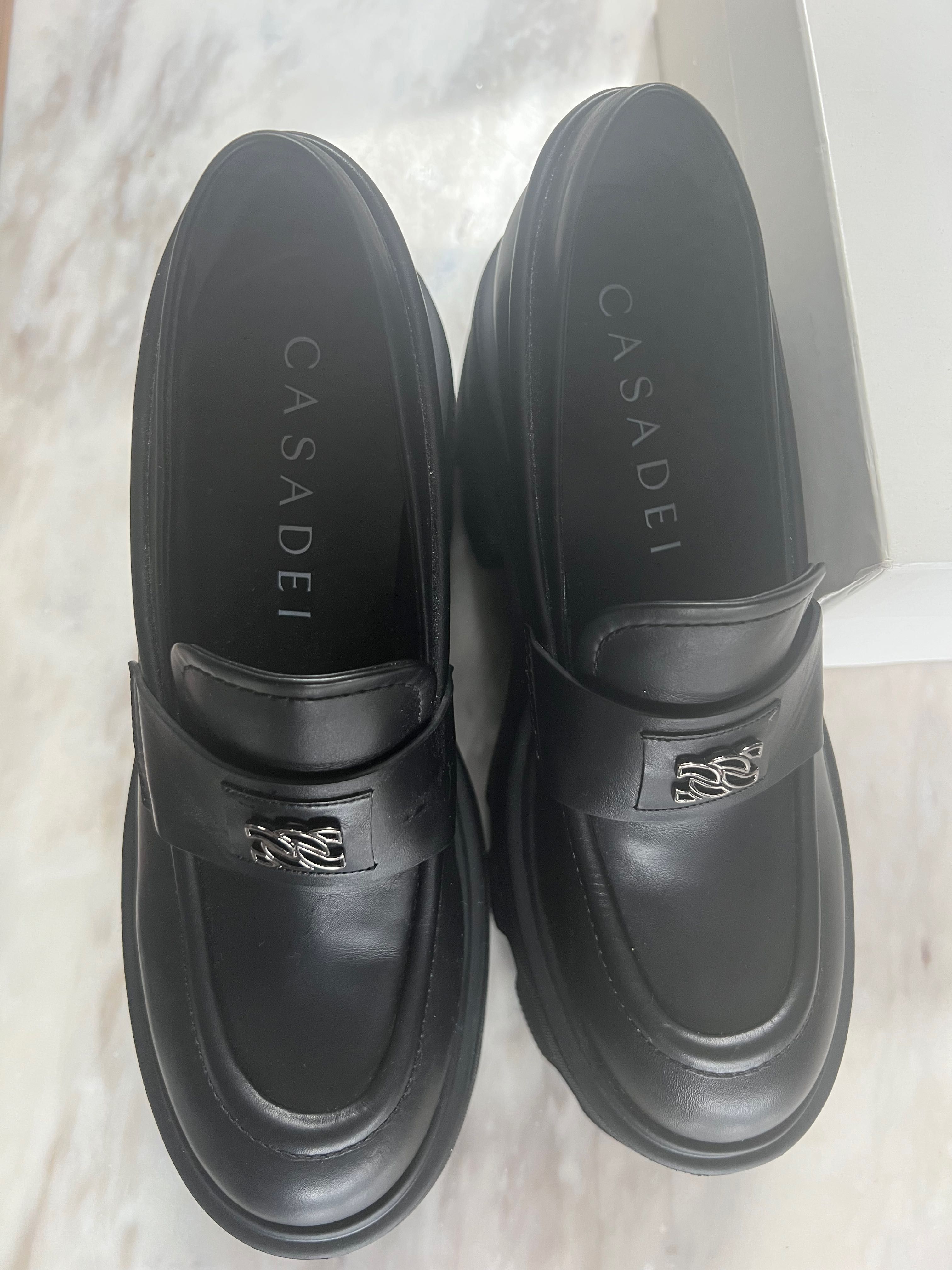 Casadei - черни кожени мокасини на платформа