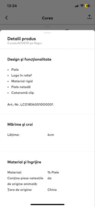 Curea din piele,marca Lacoste