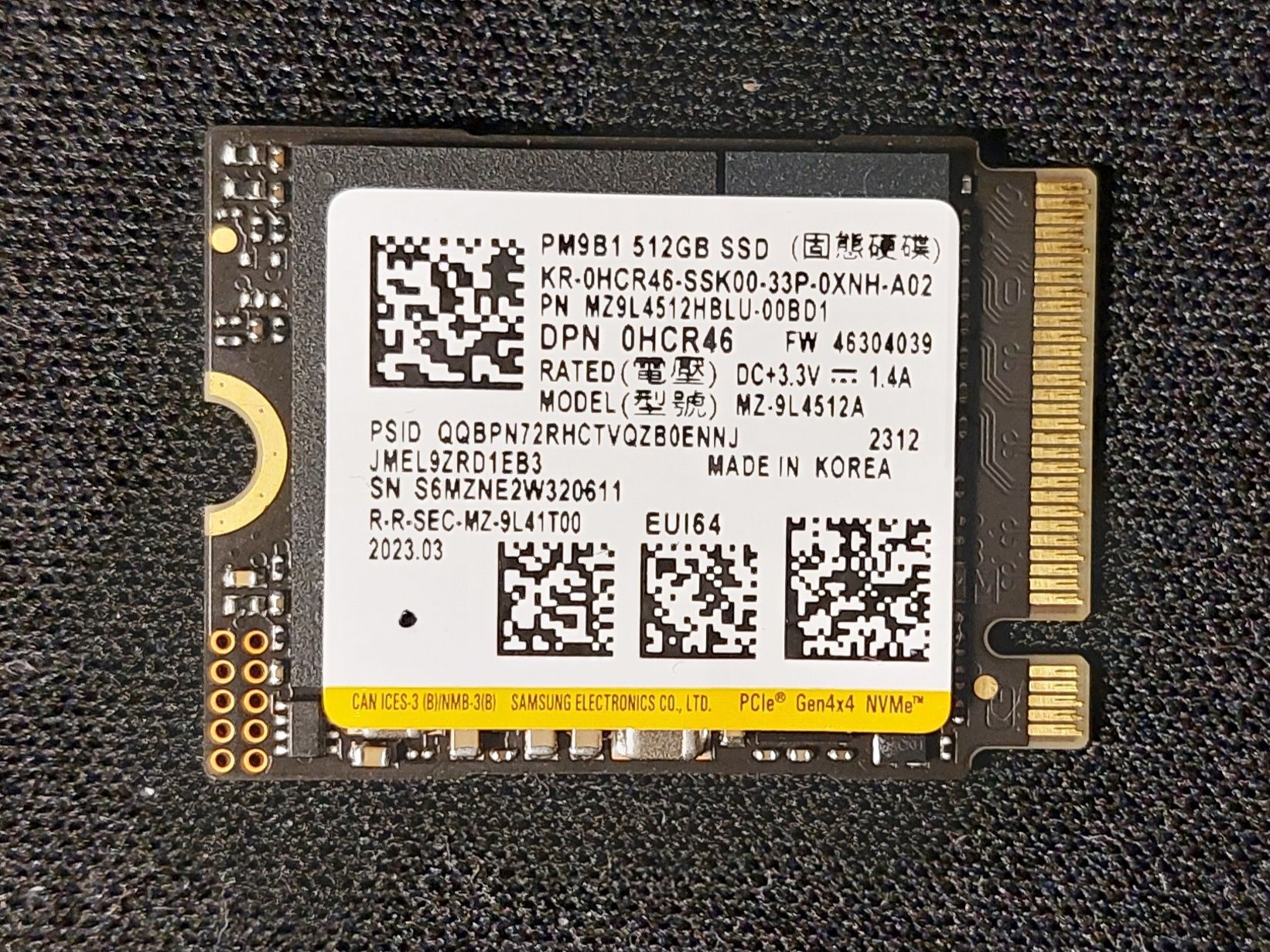 512 GB Samsung Nvme SSD PCIe 4x4 m.2 2230