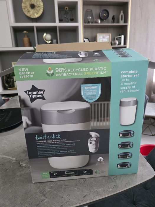 Cos pentru scutece Tommee Tippee Sangenic Twist and Click, Alb/Gri