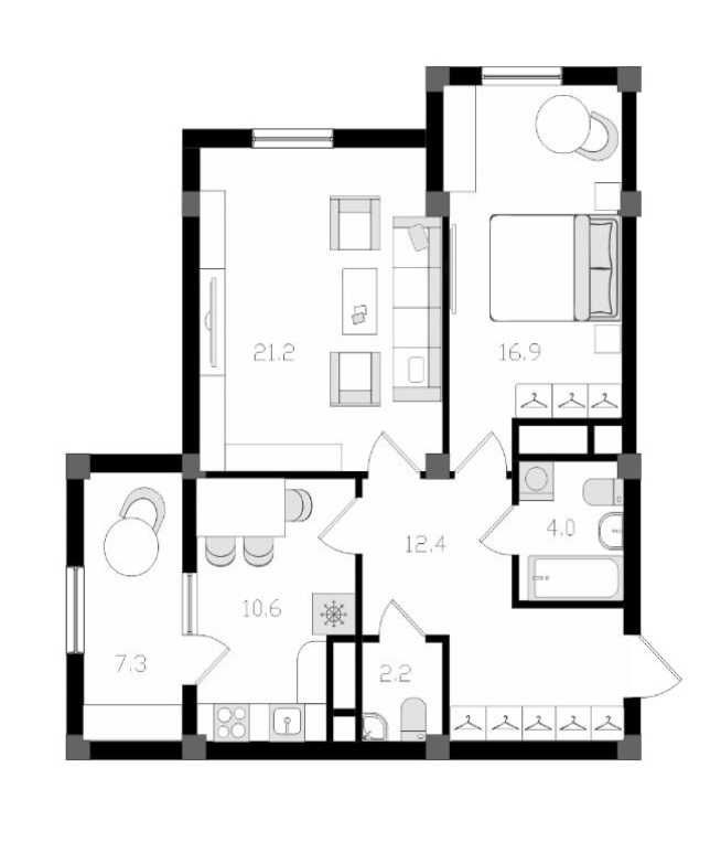 ЖК Паркент Плаза, 2/2/14, кирпич, 74 м², 2 санузла, евроремонт на 50 %