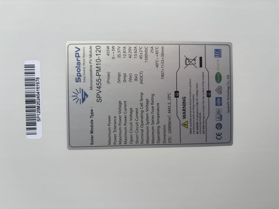 Panou solar fotovoltaic Spolar 455W 273 RON