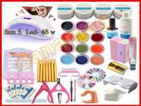 kit set manichiura unghii false lampa led 48 w gel 12  color tipsuri