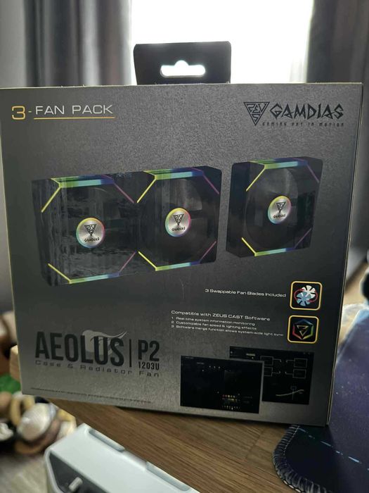 Set 3 ventilatoare Gamdias Aeolus P2 1203 120mm iluminare RBG