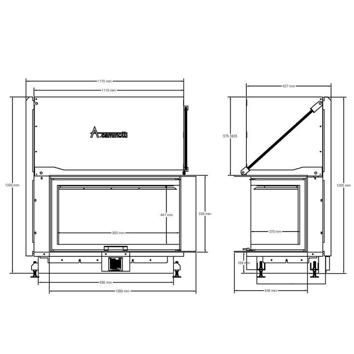 Focar de semineu pe lemne cu doua fete vitrate Quattro 100 L/R