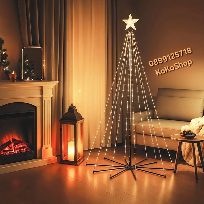 Елха от светлини с дистанционно управление-210  см./светеща елха