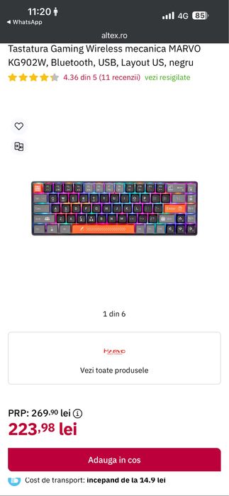Tastatura gaming wireless mecanica marvo