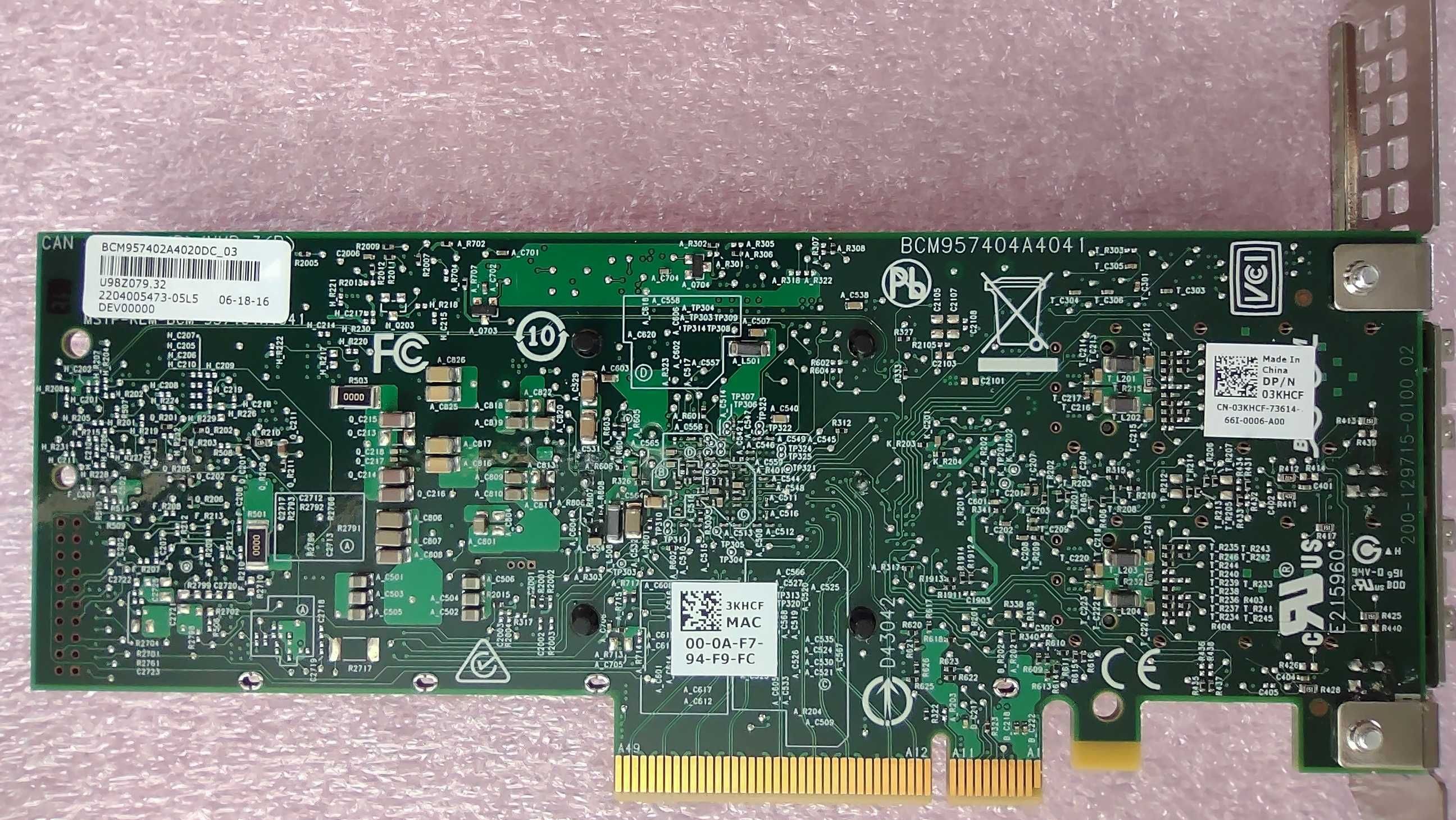 LAN Адаптер PCIe 3.0 x8 Dell 3KHCF 10Gb Eth DP SFP+ Broadcom BCM57402