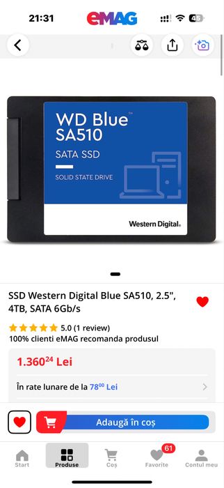 Ssd western digilat wd blue SA510 4tb sata 2.5”