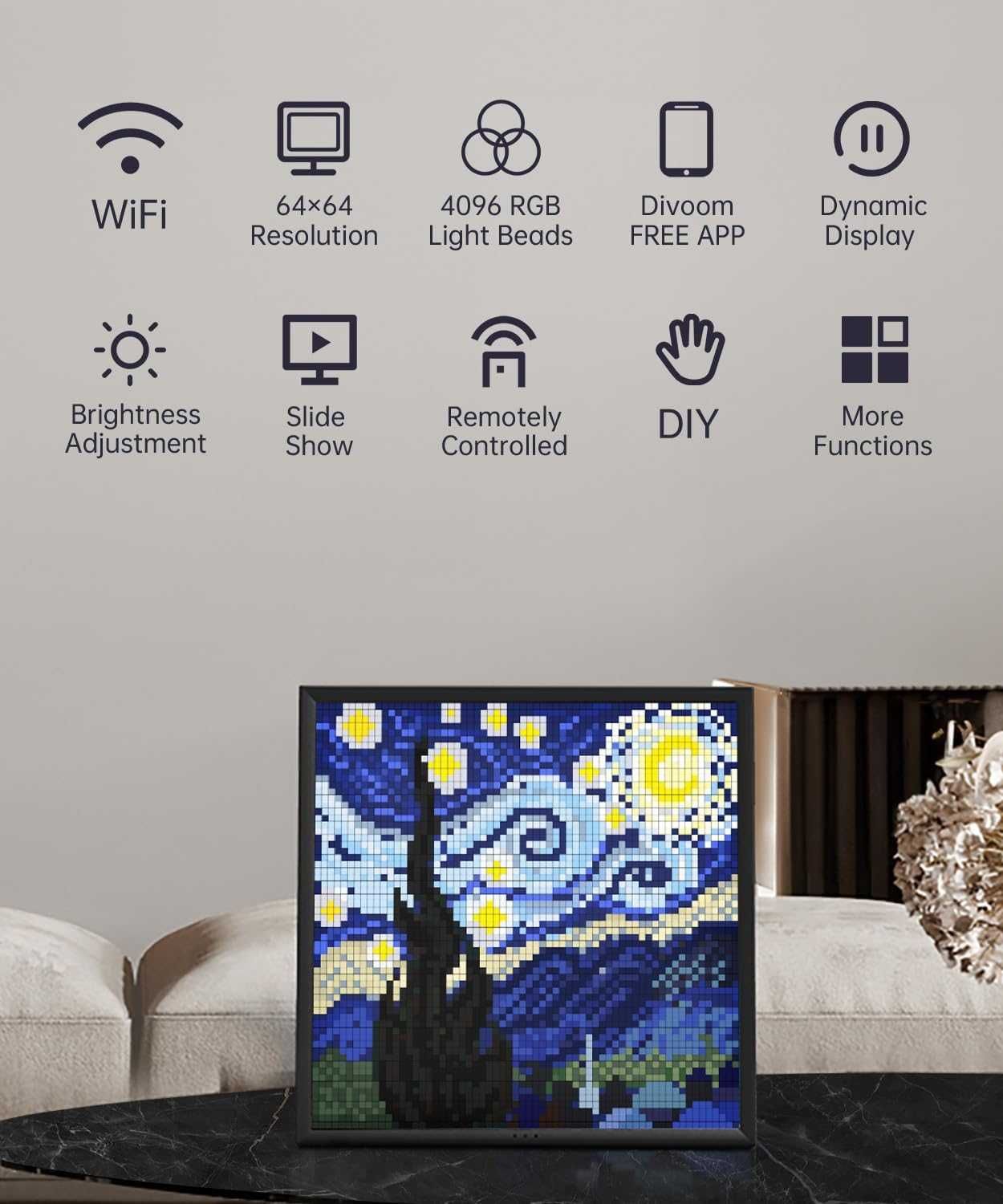 Divooom Pixoo-64 - Wi-Fi pixel art display дигитална рамка