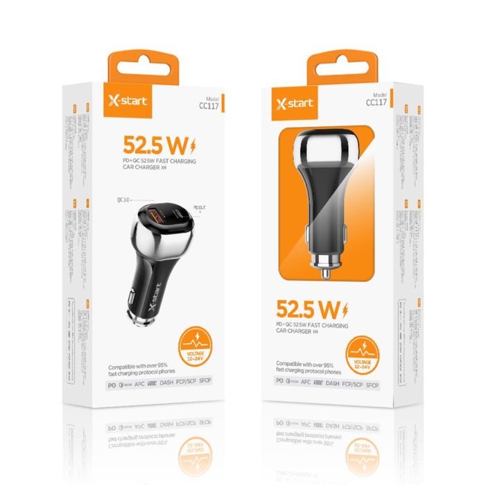 Incarcator Telefon Auto 52w  USB +  Type C Rapid Negru