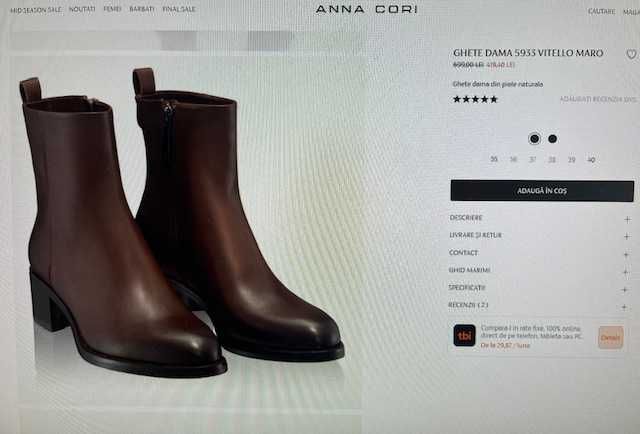 Ghete Anna Cori, piele naturala, 37