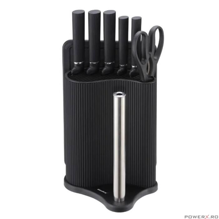 Set de cutite 8 piese cu suport, negru, otel inoxidabil, Klausberg