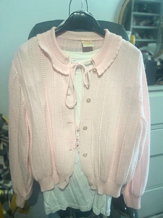 Cardigan vintage roz cu guler rotund S