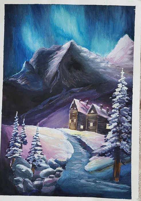 Северное сияние 
работа в формате: А3; 297×420 мм
техника: гуашь 
ма