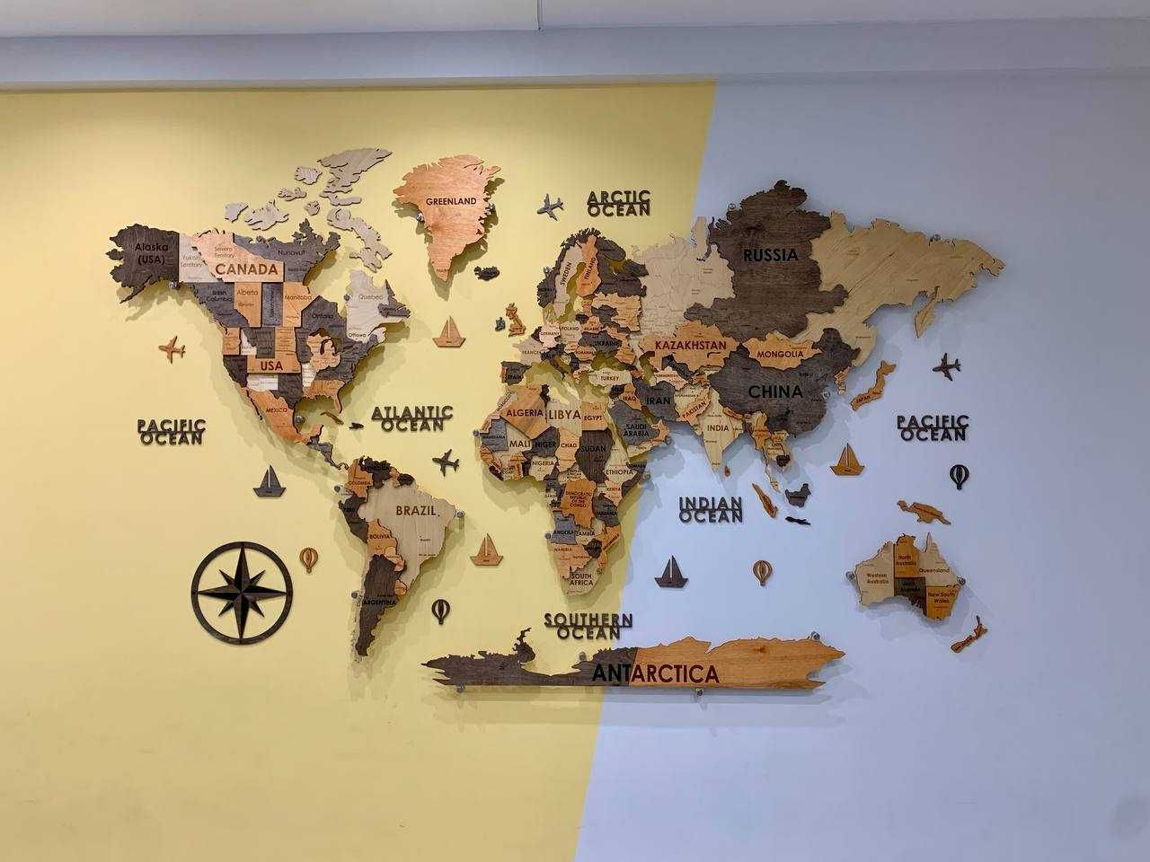 Карта мира 3d из дерева