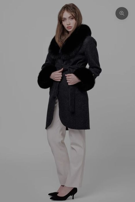 Palton din lana Alpaca cu blana naturala de vulpe