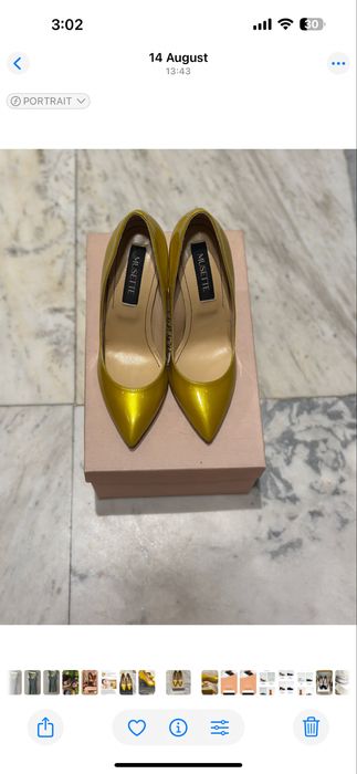 Невероятни лачени обувки на висок ток златисто жълто Mussette