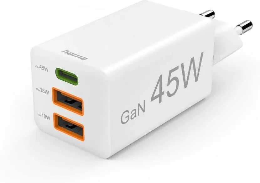 Incarcator 45W HAMA 201995 1xUSB-C 2xUSB-A PD Quick Charge 3.0 GaN Alb
