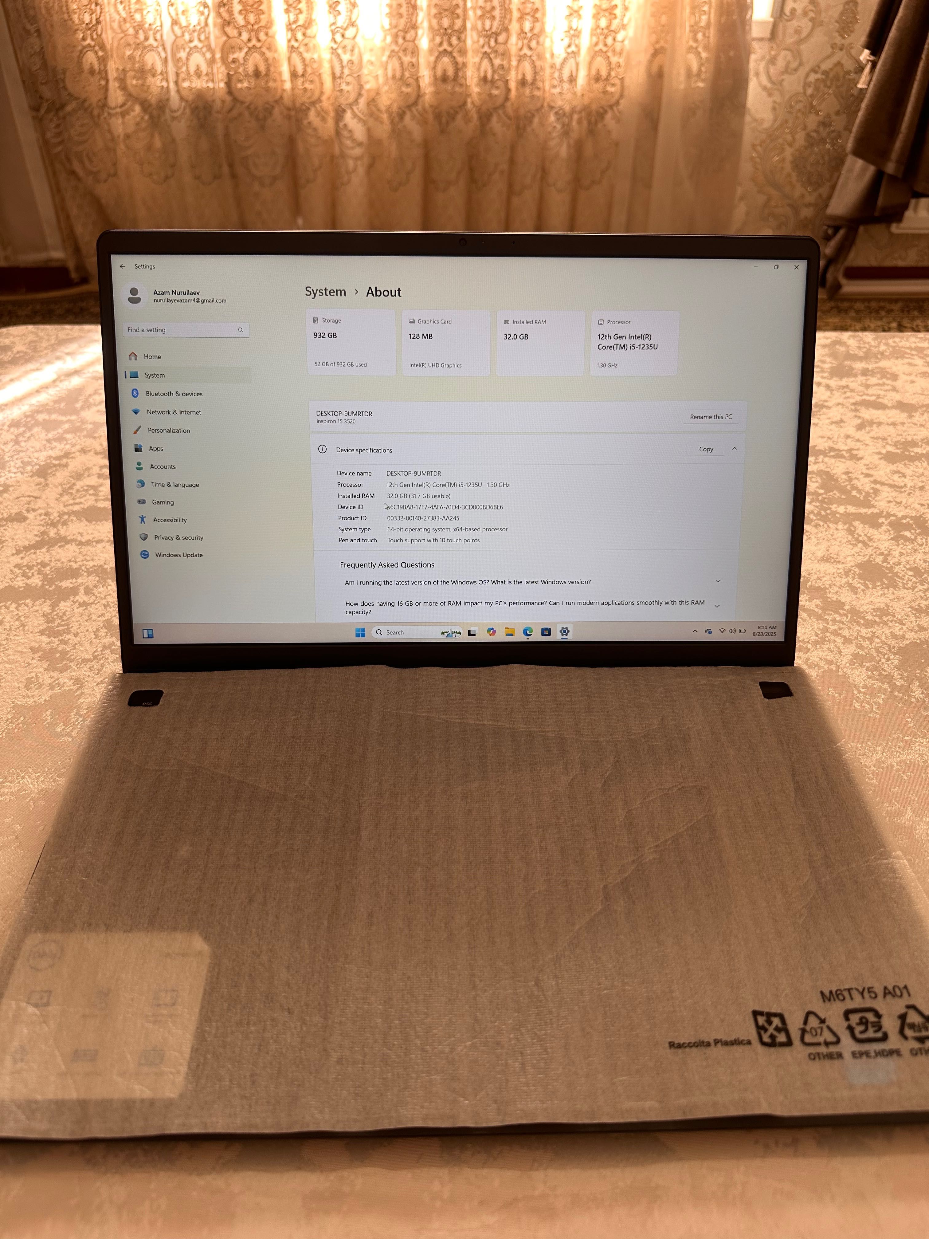 Dell noutbuk 15.6' touchscreen, 1TB SSD Amerikadan keltirganman