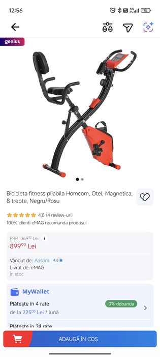 Bicicleta fitness pliabilă Homcom ( staționară ), cu spăta, 8 trepter