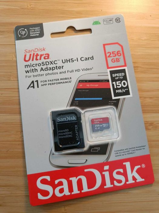 Micro SD карта с адаптор, Sandisk Ultra 256 gb, нова